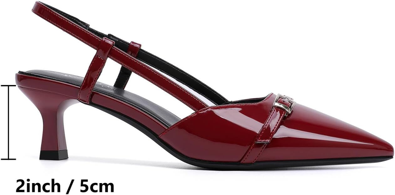 Mostrin Kitten Heels for Women Pointed Toe Pumps Patent Leather Low Heel Slingback Heels with Buckle Dress Shoes for Dating Party Working - Image 4