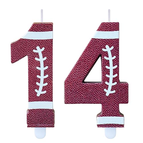CasaPopz Football Birthday Number Candles for Cake Brown Number 14 Candle Football Cake Topper Cupcake Topper for Football Birthday Party Decorations Supplies Favors