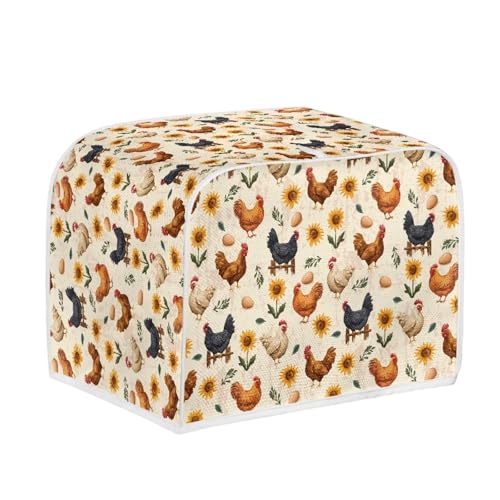 Image of Talayituse Rooster Chicken Egg Sunflower Print 4 Slice Toaster Covers Dust Protection Bread Maker Covers Toaster Oven Cloth Cover Kitchen Accessories Washable Appliance Cover, M
