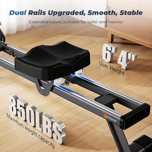 Image of Flexnest Flexrower Smart Bluetooth-Enabled Rower Rowing Machine, for Home Gym Workout with Classes from Trainers on Flexnest App - Black (Flexrower Lite)