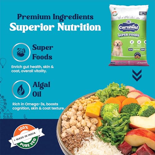 Image of Carniwel Superfoods Puppy Dry Dog Food 10 Kg | 100% Vegetarian | Fresh & Natural Ingredients | Highly Palatable | GMO Free | Premium Nutrition for Large Dogs