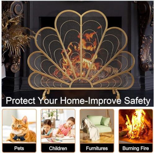 Pantalla para chimenea de hierro forjado artesanal y protector contra chispas 6