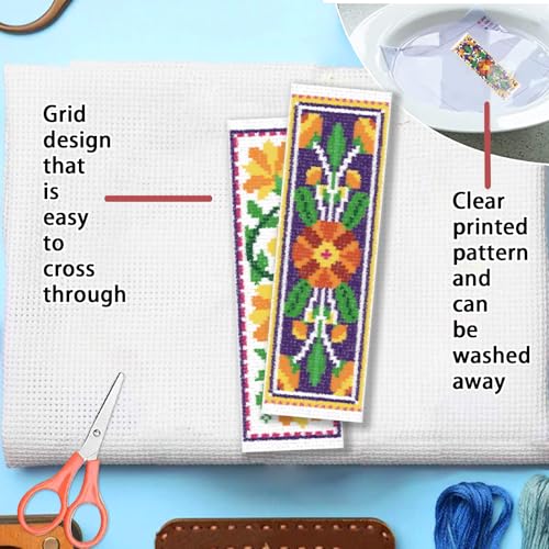Image of FREEBLOSS 6 Set Cross Stitch Bookmark Kit 11 CT Complete Stamped Cross Stitch Kit DIY Embroidery Bookmark Kits for Adult Beginners with Instructions, Vintage Floral Pattern, 6 x 20 cm /8 inch x 2.4 inch