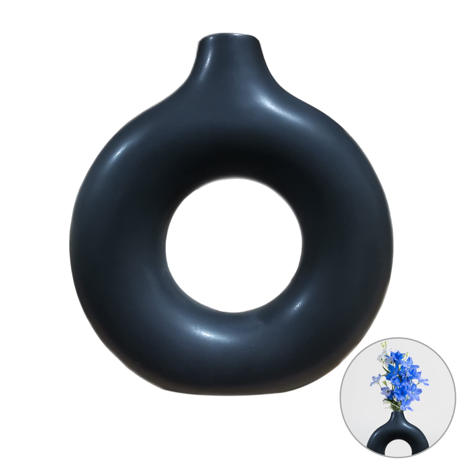 Minimalista Negro Jarrones, Flores Secas de Cerámica Negro, Jarrón Hecho a Mano, para Decoración Escritorio Oficina, Regalo Inauguración, Decoración Moderna