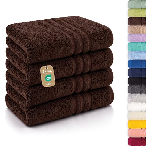 Lavea® Lot de 4 Serviettes de Bain 50x100 cm 100% Coton – Douces et Absorbantes – Parfaites comme Serviette Main, Essuie-Main ou Visage pour Maison,...