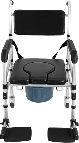 Shower Chair with Wheels Rolling Commode Chair for Toilet with