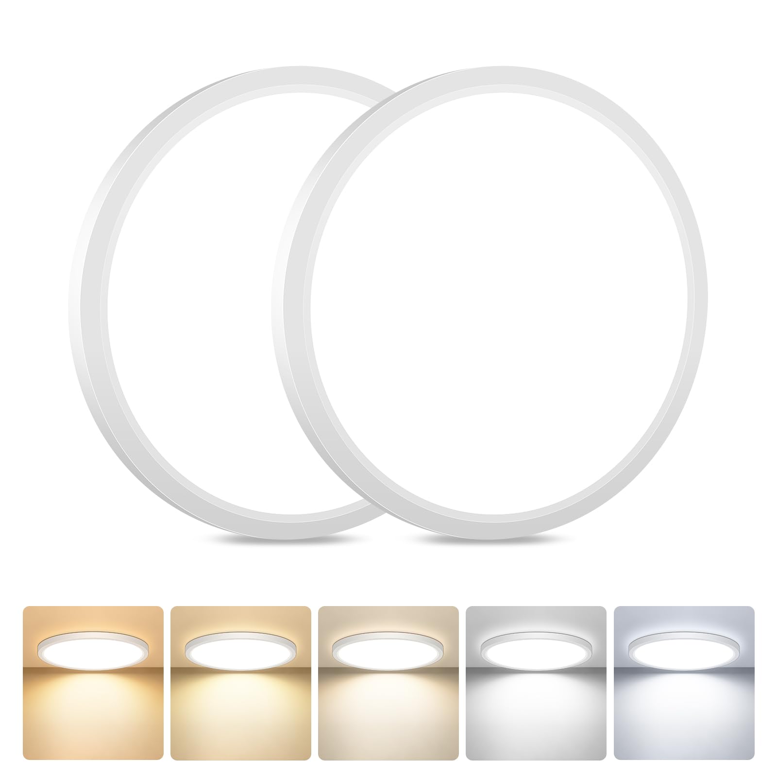 LED Ceiling Light,5 Colors-3000/3500/4000/5000/6500K Ceiling Lamp, IP44 Waterproof Bathroom Lamp Ceiling, 15W Ultra Thin Round Lamps for Kitchen Bathroom Bedroom Hallway Living Room (18cm-2 Pack)