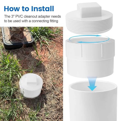 Image of 3 inch PVC Sewer Cleanout Adapter with Plug Pipe Fitting, PVC DWV Flush Sewer Cleanout Cap for Outdoor Garden, RVs Sewer or Drainage Piping Connect System