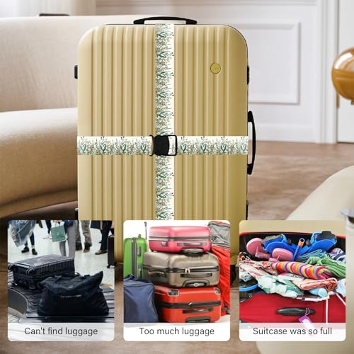 Image of Luggage Straps for Suitcases, Travel Adjustable Belt with Quick Release Buckle, Heavy Duty Nylon Bag Packing Strap, Unique Bright Identifiers Business Travel Accessories (2 Pack) - White Flowers