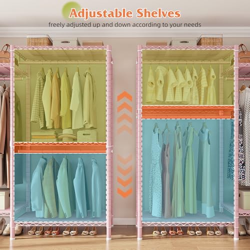 Image of Raybee Clothes Rack, Clothing Racks for Hanging Clothes, L Shaped Clothing Rack for Corner 900LBS Heavy Duty Clothes Rack Garment Rack 74.5 inch W X 18 inch D X 77 inch H, Pink