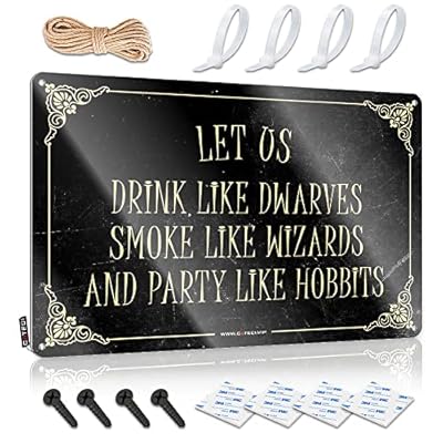 SWFG Decoración para el hogar para hombre, déjanos beber como enanos, humo como magos y fiestas como hobbits, espejos para barra de letrero de estaño para hombre, decoración de pared (20 x 30 cm) | Ya disponible en tu tienda friki favorita! En mundofriki.es!