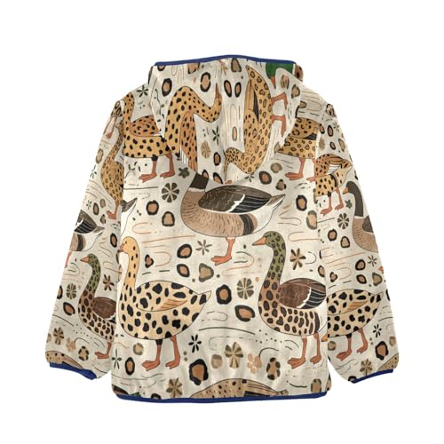 Ducks with Leopard Print Pattern Toddler Fleece Jacket Girl Boys Hooded Fleece Jacket Coat Warm Outwear Zip-up 3-10T2