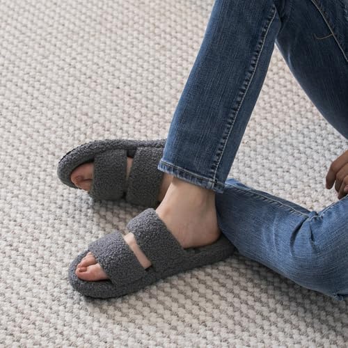 Women's Fuzzy Double Strap House Slippers – Plush Memory Foam Indoor Slides with Arch Support, Non-Slip Sole & Soft Comfort Fit2