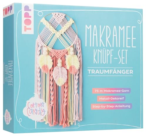 Makramee Knüpf-Set: Traumfänger: Anleitung und Material für einen Makramee-Traumfänger in angesagten Cotton-Candy-Farbtönen, White