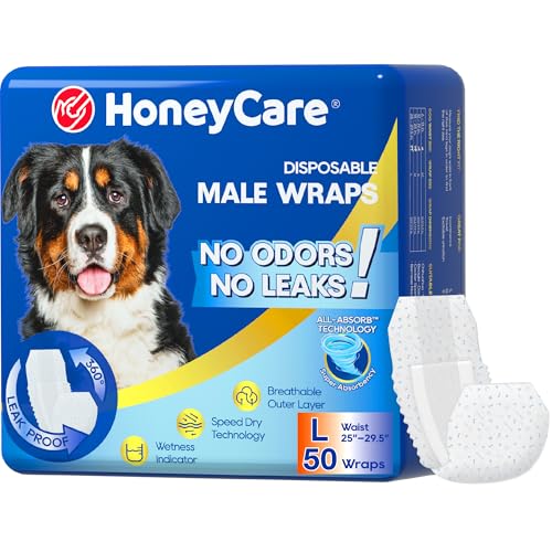 Honey Care All-Absorb Hundewickel für Rüden, A24, Größe L, Blau und Weiß, 50 Stück