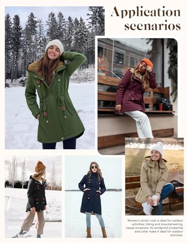 Vancavoo Winterjacke Damen Wintermantel Warm Gefüttert Winterparka Winter Jacket Mäntel Verstellbarer Kordelzug Parka Kapuzenmantel Frauen mit Kapuze,Grün,L