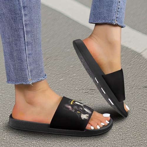 Jeiento Open Toe Slide Sandals for Women Men Non Slip Flat Bathroom Shower Shoes Soft Couple Home Shoes Dog Pattern4