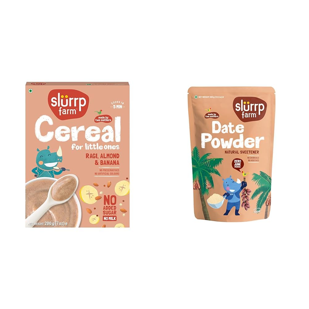 Slurrp Farm No Added Sugar, No Salt Ragi, Almond and Banana Cereal | 100% Sprouted Ragi | + Slurrp Farm Seedless Arabian Date Powder | Kharik/Khajur Powder | 100% Natural Sweetener | No-picture-19