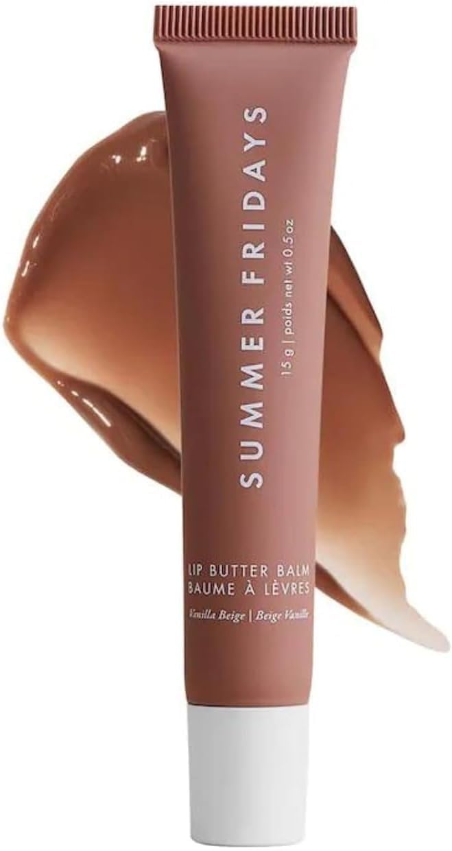 Summer Fridayss Lip Butter Balm, Summer Friday Lip Butter Balm, Nourishing Lip Mask for Instant Moisture, Shine and Hydration, Tinted, Naturally Moisturizes (Vanilla Beige)