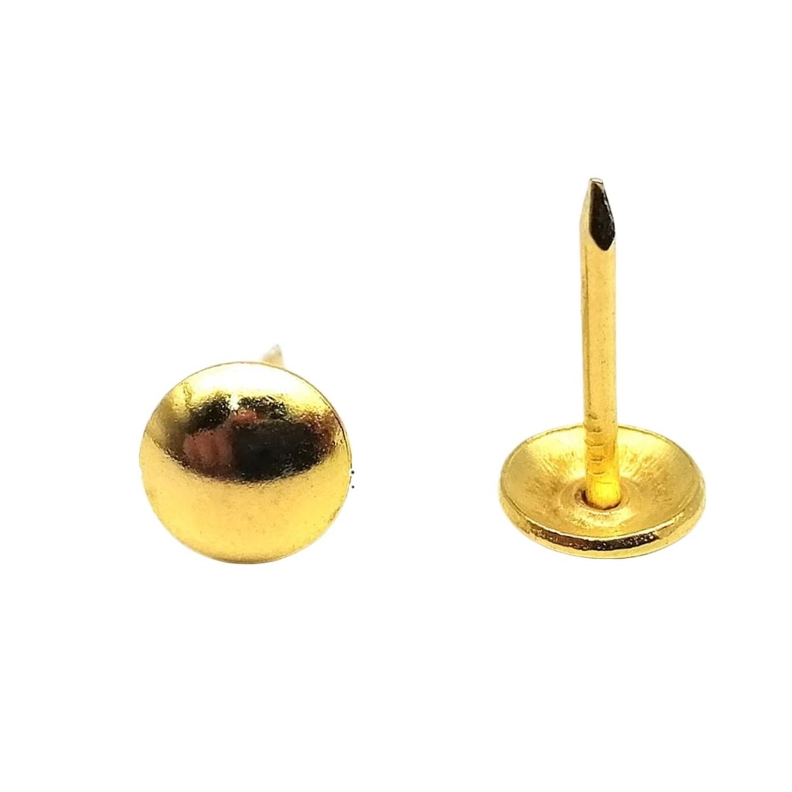 Flat Head Push Pins 50pcs Golden Silvery Upholstery Nail Case Wooden Box Sofa Shoes Decorative Tack Stud Pushpin Doornail(Golden cap 8mm)