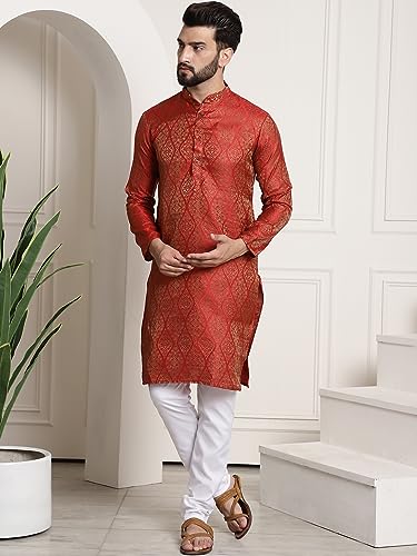 Image of SOJANYA (Since 1958 Men's Silk Blend self Design Kurta and Churidar Pyjama Set