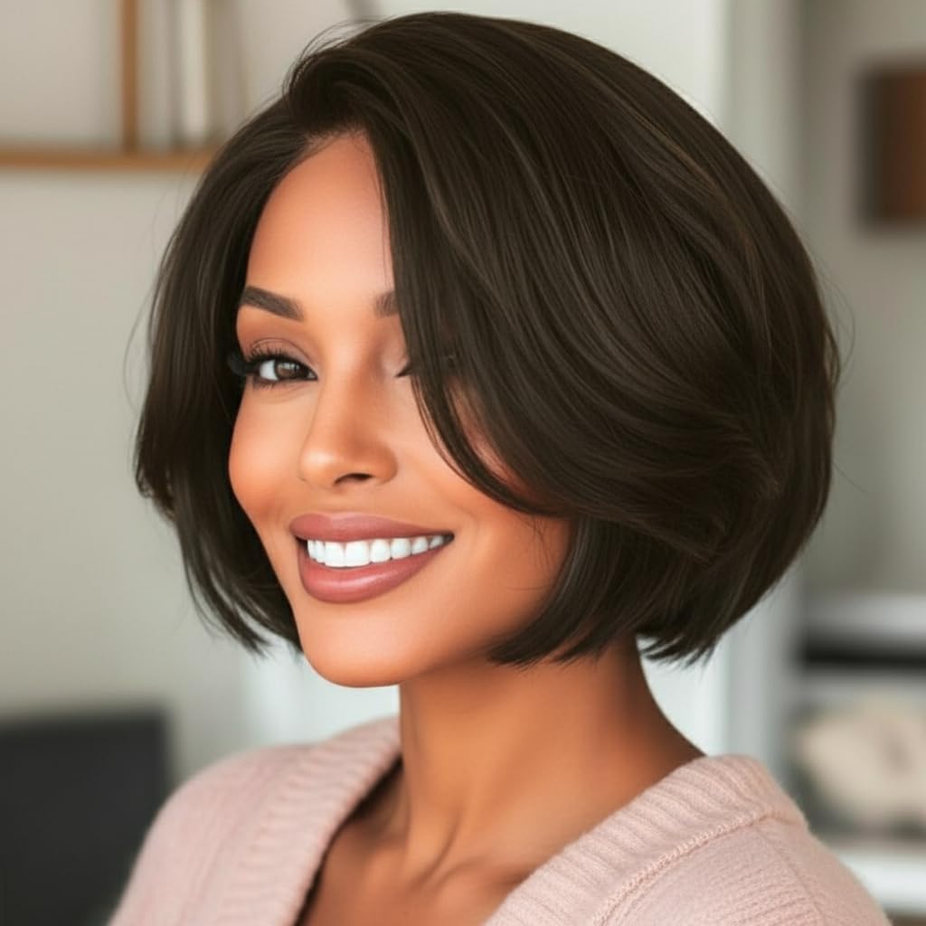 Short Bob Wig, Synthetic Hair, Black, Natural Looking Synthetic Hair Wigs for Women Female Wig Bob Hairstyles Brown Hair (Brown)