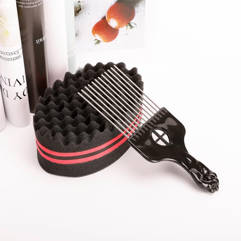 Generic Hair Twist Sponge Set, Twist Hair Sponge Brush Metal Hair Pick Comb Curling Sponge Glove Hair Sponges for Black Men Women image 3