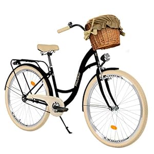 Milord comfortabele fiets met rieten mand Hollandse fiets, damesfiets, stadsfiets, retro, vintage, 28 inch, zwart-crème…