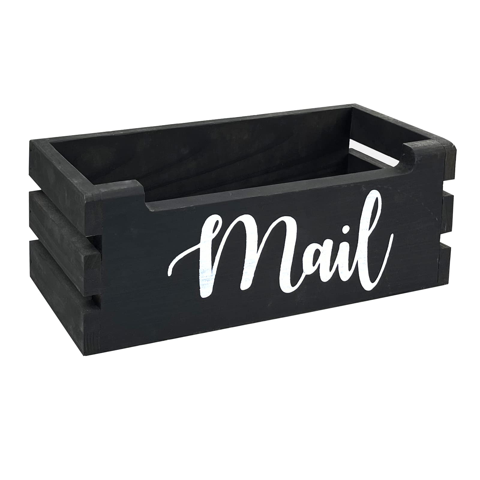 Rustic Wood Mail Holder Storage Box, Mail Letter Holder, Farmhouse Mail Organizer Countertop, Desktop Organizer Bin with Mail Script Design
