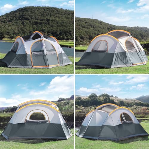 UNP Camping Tent 8/9 Person, Family Camping Tent, 5 Large Ventilation Mesh Windows, 14'x14'x78 inches Tall with Dividers Curtain for 2 Room - Image 5