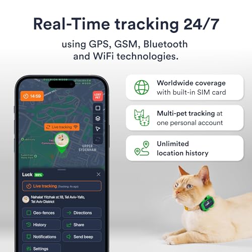 Image of Petloc8 Cat GPS Tracker - Smallest Waterproof Pet Tracking Device with App, Real-Time Location, Smart Alerts & Geo-Fence, Long Life Battery, Collar-Compatible(12-Months Subscription Included)