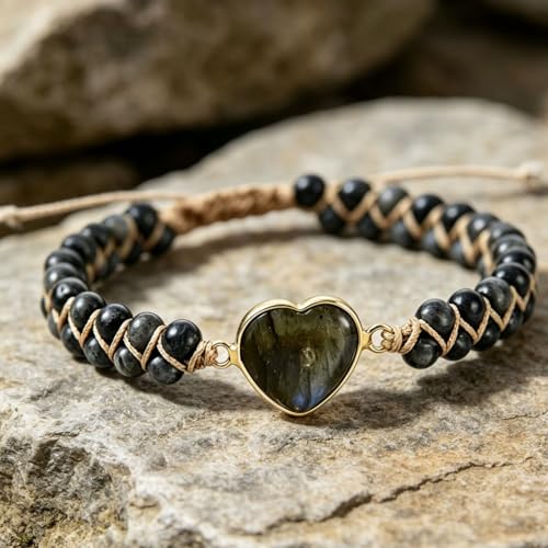 Image of Women Boho Wrap Bracelet,Handmade Natural Stone Crystal Emperor Beads Heart Bracelet, Fashion Bohemian Jewelry Gift for Women
