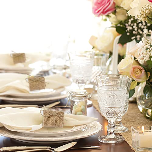 Comforing 50 Burlap Napkin Rings With Wired Edge, Napkin Bands With Hemp Rope, Napkin Ties For Country Wedding Decorations, Party, Dinner Table Decorations #TOP4