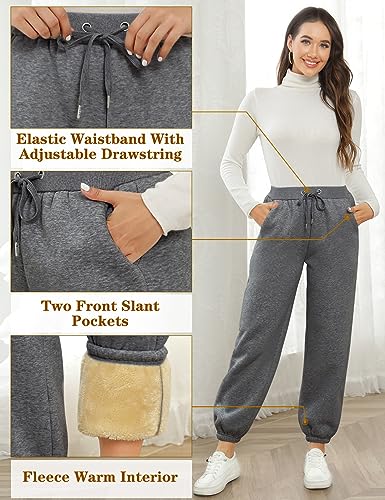 TOMEEK Joggingbroek voor dames, trainingsbroek voor dames, met sherpa fleece gevoerde joggingbroek, warme winter, trekkoord, thermische joggingbroek met zakken - Afbeelding 5