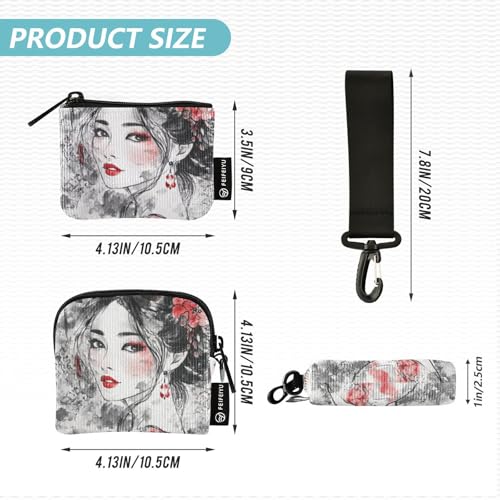 Chinese Style Beauties Women's Change Wallet Card Cases Small Detachable Zipper Cash Coin Purse with Wristlet Strap for Women 2 Packs tarjetero para tarjetas de credito4