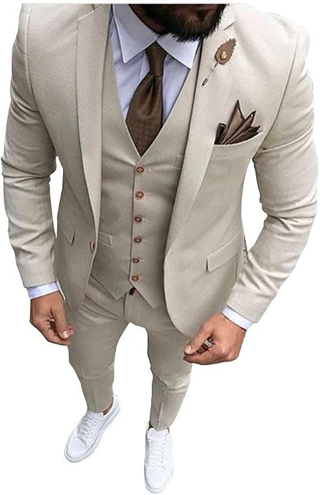 Traje de chaleco de 3 piezas para hombre, color beige, marrón claro,  marfil, con solapa, esmoquin, padrinos de boda, ajustado, para hombre :  Ropa, Zapatos y Joyería - Amazon.com
