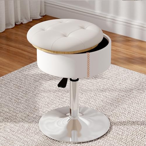 RUCUKEN Adjustable Ottoman Stool White Vanity Stool Vanity