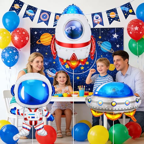 Image of Space Themed Party Decorations Balloons,6pcs Space Balloon Birthday Party Decorations,Astronaut UFO Rocket Mylar Balloons,Astronaut Birthday Decorations Baby Shower