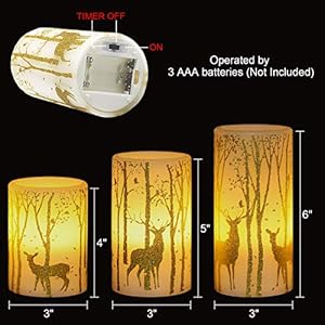 GenSwin Flickering Flameless Candles Battery Operated with 6 Hours Timer, Real Wax Led Pillar Candles Deer Decal Warm Light, Pack of 3 Christmas Home Decor GenSwin Flickering Flameless Candles Battery Operated with 6 Hours Timer Real Wax Led Pillar Candles Deer Decal Warm Light Pack of 3 Christmas Home Decor