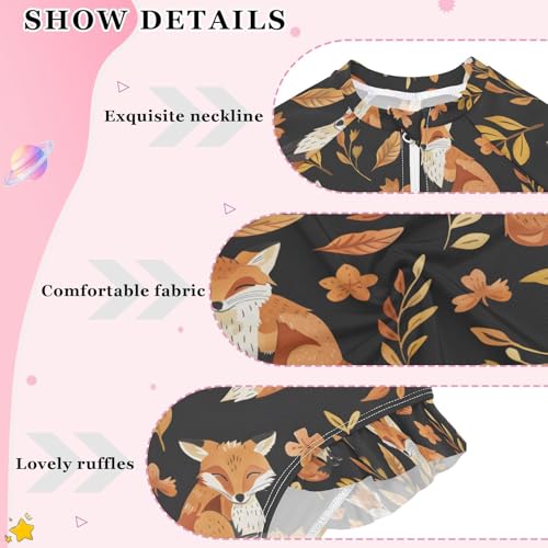 ALAZA Fox Flower Leaf Watercolor Girls One Piece Swimsuit Long Sleeve Rash Guard Swimsuits UV 50+ Swimwear Zipper4