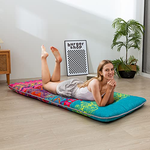 Image of MAXYOYO Bohemian Floor Bed, Japanese Futon Mattress, Narrow Twin Single Bed, Foldable Roll Up Camping Cot for Adults