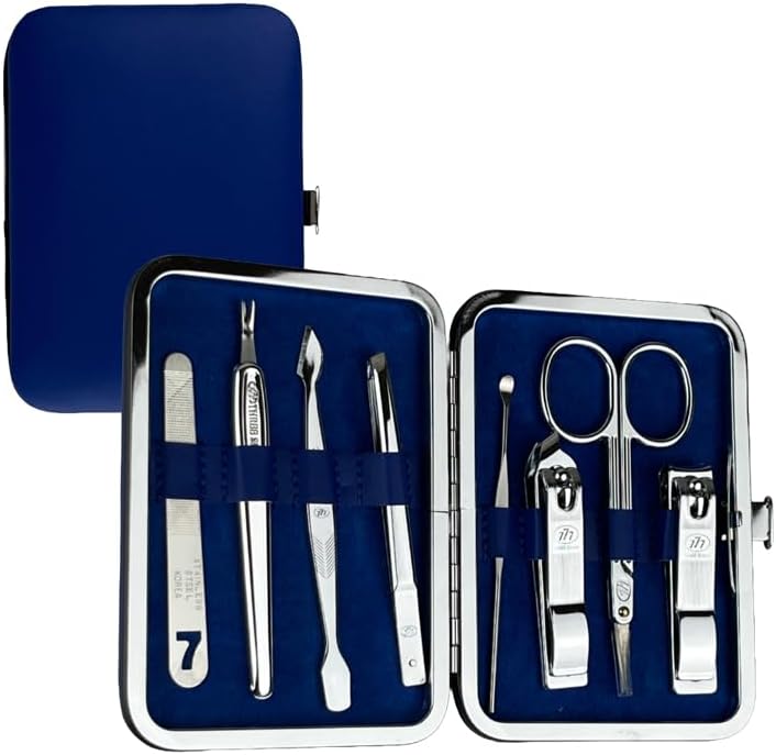 777 Three Seven TS-343X Nail Care Set - 8 Essential Tools, Made in Korea, 50 Years Heritage (Blue)