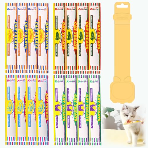 Friandises pour Chats en Purée Variétés de Poulet avec Cuillère d'alimentation Friandises Liquides pour Chat à Plus de 50% de Poulet Délicieux, Savoureux...