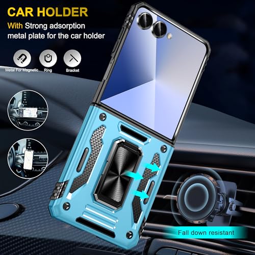 Image of Slide Camera Cover with Ring Holder Mobile Phone Case Cover for Samsung Galaxy Flip 7 (Blue)