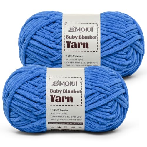 Image of Fluffy Chunky Yarn for Crocheting, Chenille Crochet Yarn 6 Super Bulky, 2 Pack of 87.9 yds /4.23 oz Baby Blanket Yarn, Soft Velvet Yarns for Knitting Amigurumi&DIY Crafts /Hats /Socks(2 Azure)