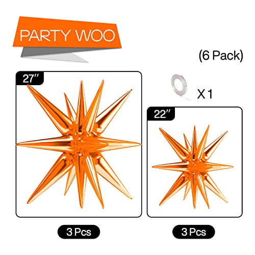 Image of PartyWoo Orange Star Spike Balloons 6pcs Explosion Foil Mylar Balloons | 27 22 Inch for Wedding Halloween Anniversary Birthday Baby Shower Fall Gender Reveal Graduation Party Decorations