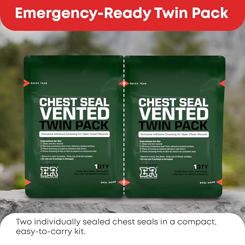 Image of Vented Chest Seal with Quick Tear - 6.6 inch Occlusive Adhesive Dressing for Open Chest Wounds - Medical-Grade Hydrogel Adhesive for Trauma Kits - 12-Pack (24-Counts)