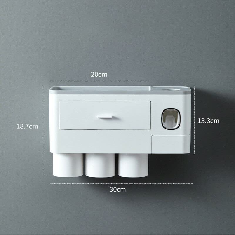 SKOFRI Toothbrush Holders for Bathrooms, 3 Cups Wall Mounted with Toothpaste Dispenser, Large Capacity Tray, Cosmetic Drawer and 4 Brush Slots with Cover Tooth Brush Holder Plastic, white Product Image 2