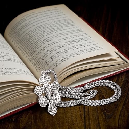 Pardon Crucifix Necklace with St Benedict and Milagrosa Medal,Cruz Del Perdon Catolica,Crucifijo Del Perdon,Rosarios Catolicos Regalos Cristianos Para Hombre y Mujer Mamá Papa Abuela Suegra Tía Gift3