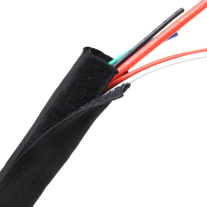 Cubre Cables, Funda de Cable 1/3/5m, Ojal Adhesivo 16mm-100mm, Protector Envoltura Funda arnés Flexible Trenzado Nailon(Inner Diameter 90mm,5 Meters)
